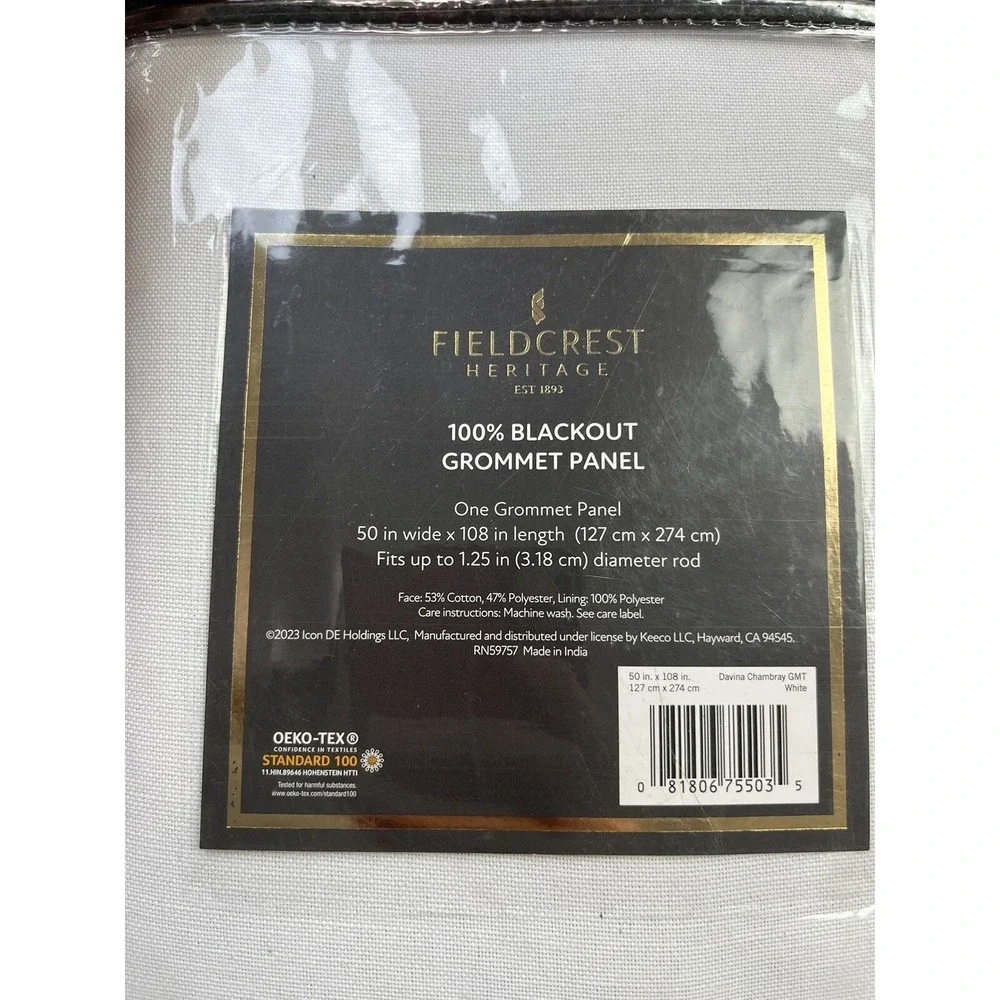 Fieldcrest Heritage Davina Chambray Grommet Panel Blackout White 50x108‎ NEW